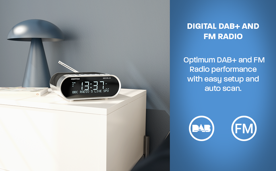 DAB+ DAB Digital FM Clock Radio, Wireless Phone Charger, Dual Alarm