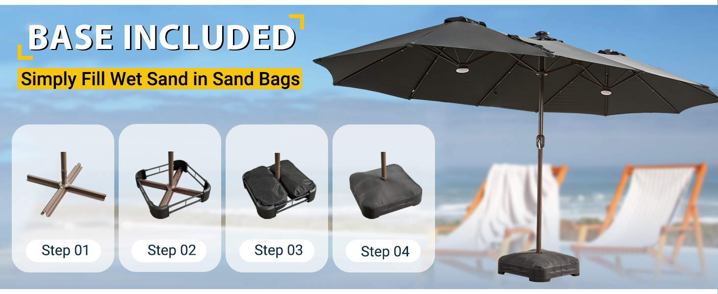 free standing outdoor patio umbrella with base