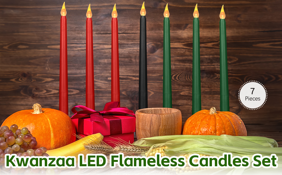 Fovths 7 Pieces Kwanzaa LED Flameless Candles 10 Inch