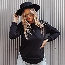 Women Cute Solid Round Neck Long Sleeve Side Split Pullover Sweatshirt with Irregular hemline design