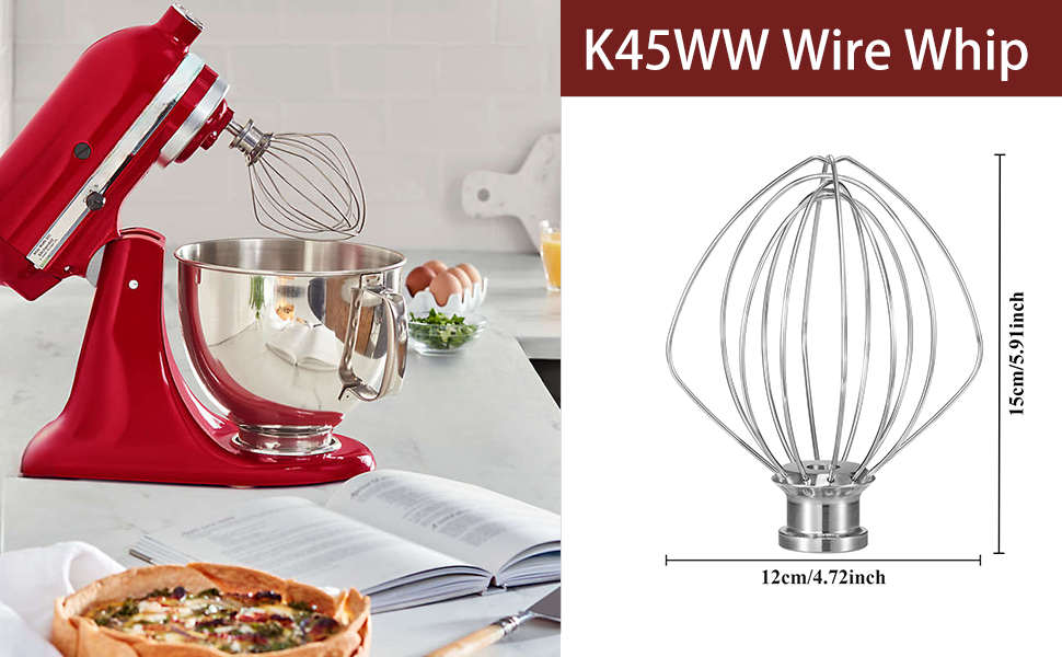 K45WW Full Stainless Steel Wire Whip Attachment for Kitchenaid 4.5 and 5 QT Tilt-Head Stand Mixers