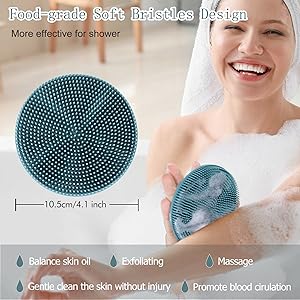 silicone shower brush flat body scrubber dark green for men women gift