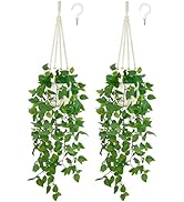 Mkono 2 Packs Fake Hanging Plant with Pot, Artificial Plants for Home Decor Indoor Macrame Plant ...