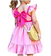 WDIRARA Toddler Girl's Bow Ruffle Cap Sleeve Swing Dress Cute Square Neck A Line Short Dresses