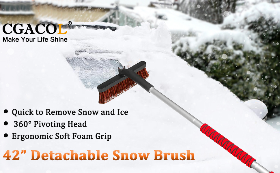 CGACOL Car Ice Scraper Snow Brush Remover 42” Detachable Long Handle
