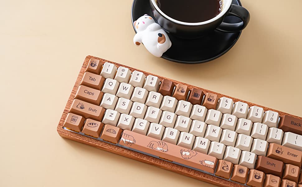 YUNZII Coffee Cat Dye Sub PBT Keycaps,152 Full Keys Dye Sublimation PBT
