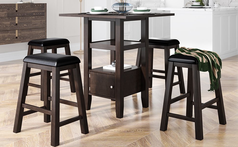 5 Pieces Counter Height Dining Table Set with 4