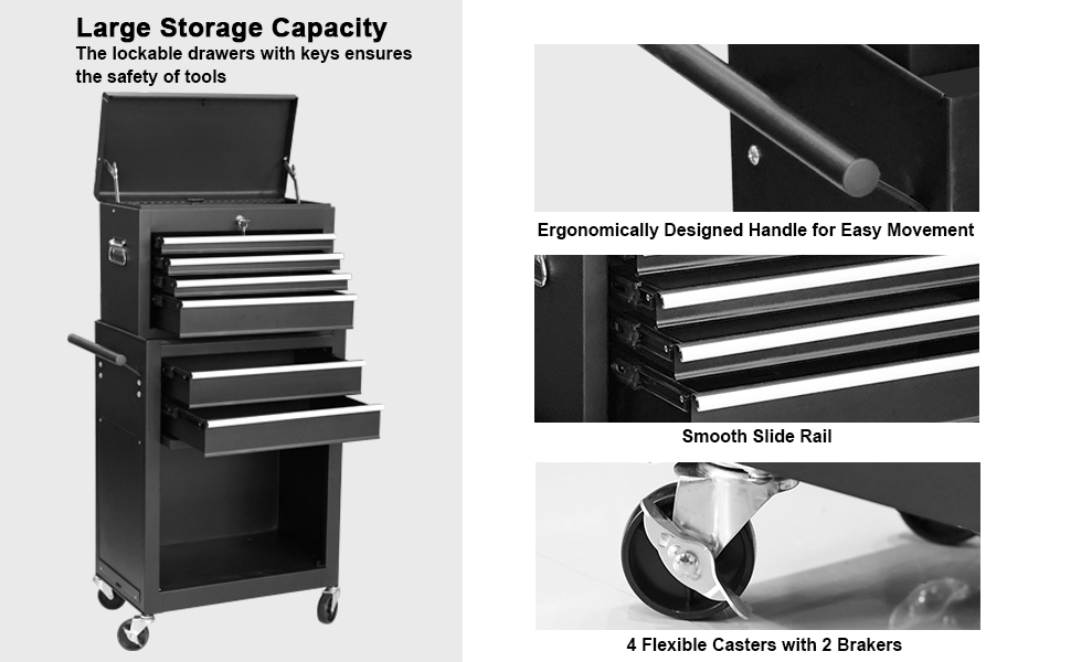 GSTANDARD APTB226B Torin 2in1 Rolling Tool Chest and
