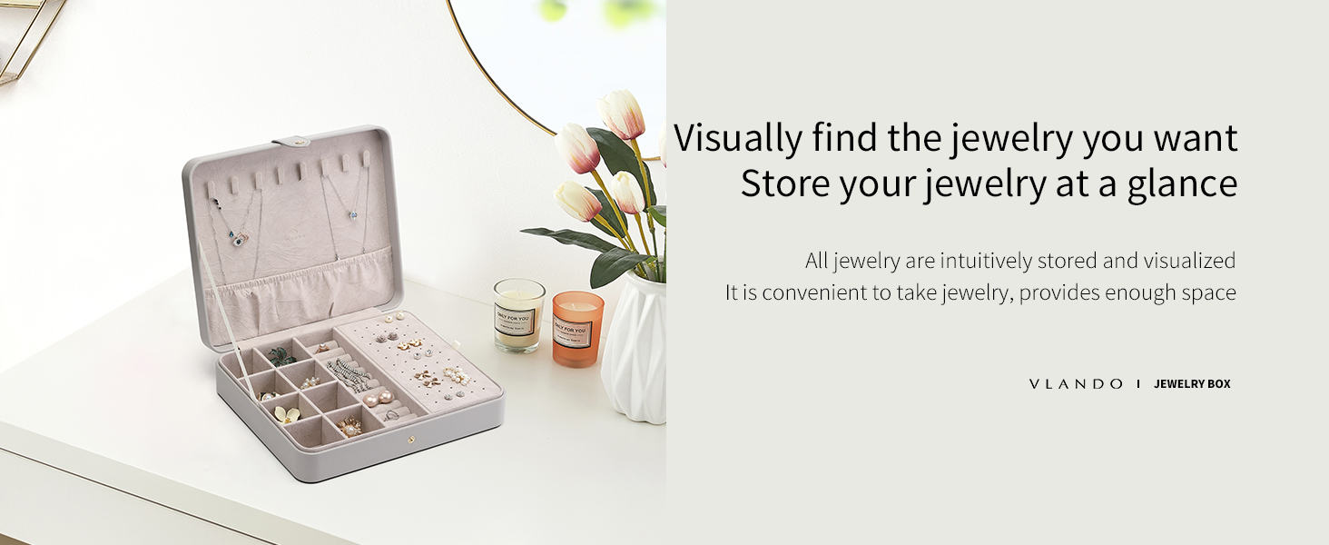 Vlando Travel Jewelry Case for Women Portable Leather Jewelry