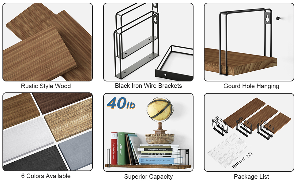 SRIWATANA Hanging Floating Shelves, Wood Wall Shelves Rustic Storage