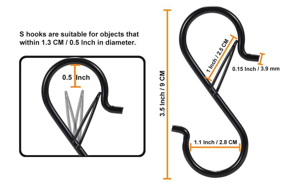 12 PCS S Hooks for Hanging with Safety Buckle, 3.5 inch
