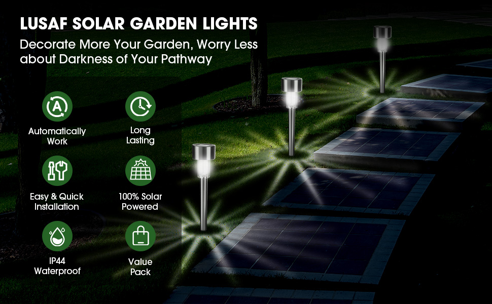 Solar Garden Lights, 12 Pack Waterproof Solar Pathway Lights, 10 Hrs