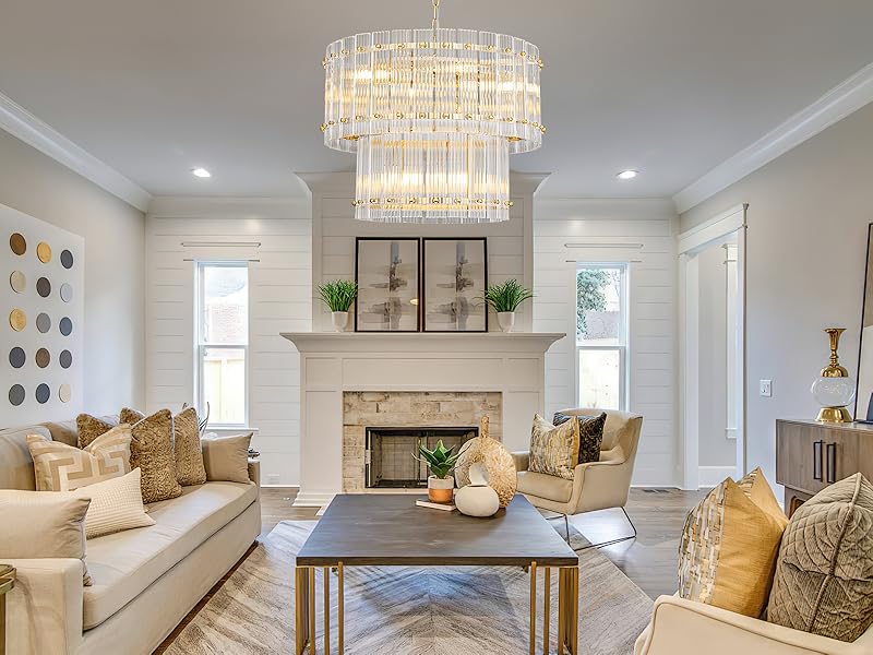 TOCHIC Modern Glass Chandeliers, 2 Tiers Gold Farmhouse Chandelier