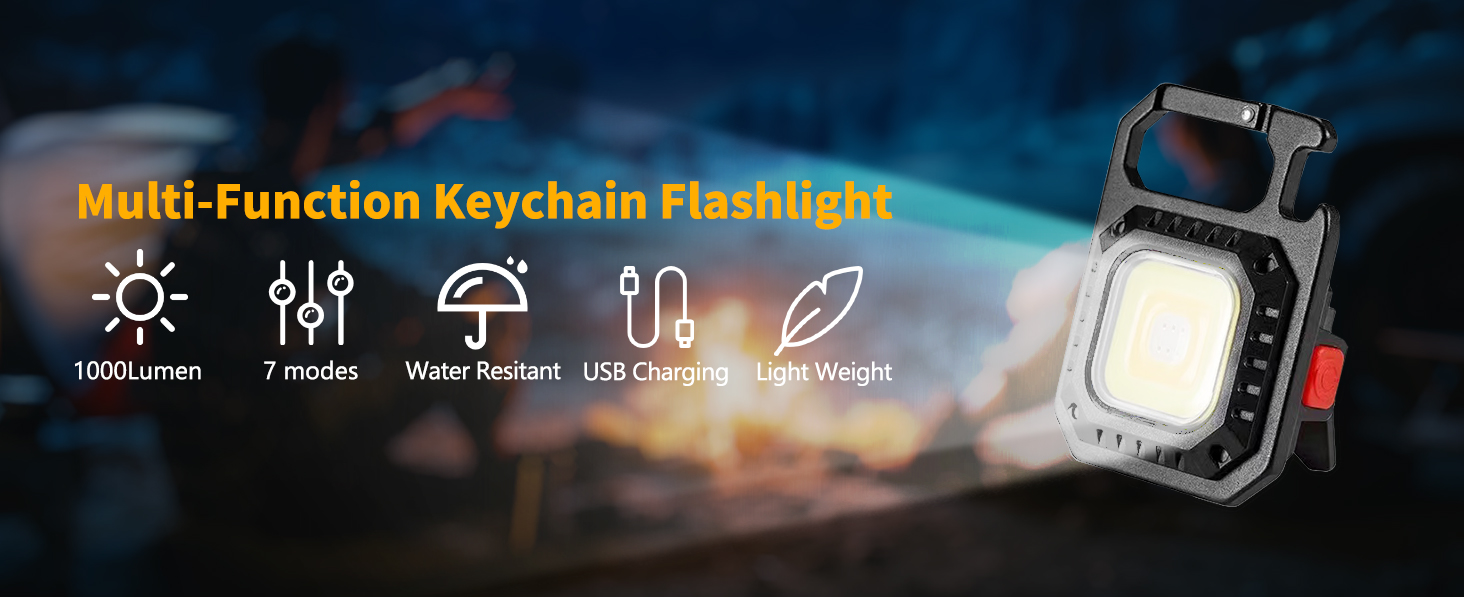 LETOUR Led Keyring Torch, 1000 Lumens Rechargeable COB Keychain Work