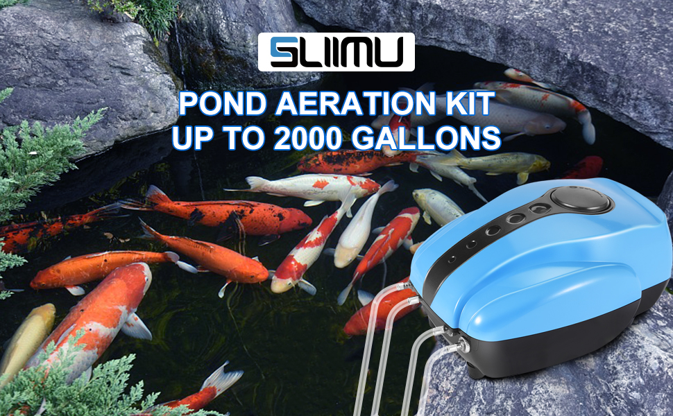 SLIIMU Pond Aeration Kit, 4 Outlets Pond Air Pump Kit up to