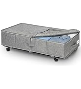 punemi Underbed Storage With Wheels, 1 Pack Large Under Bed Storage With Wheels And Lid, Ultra Th...