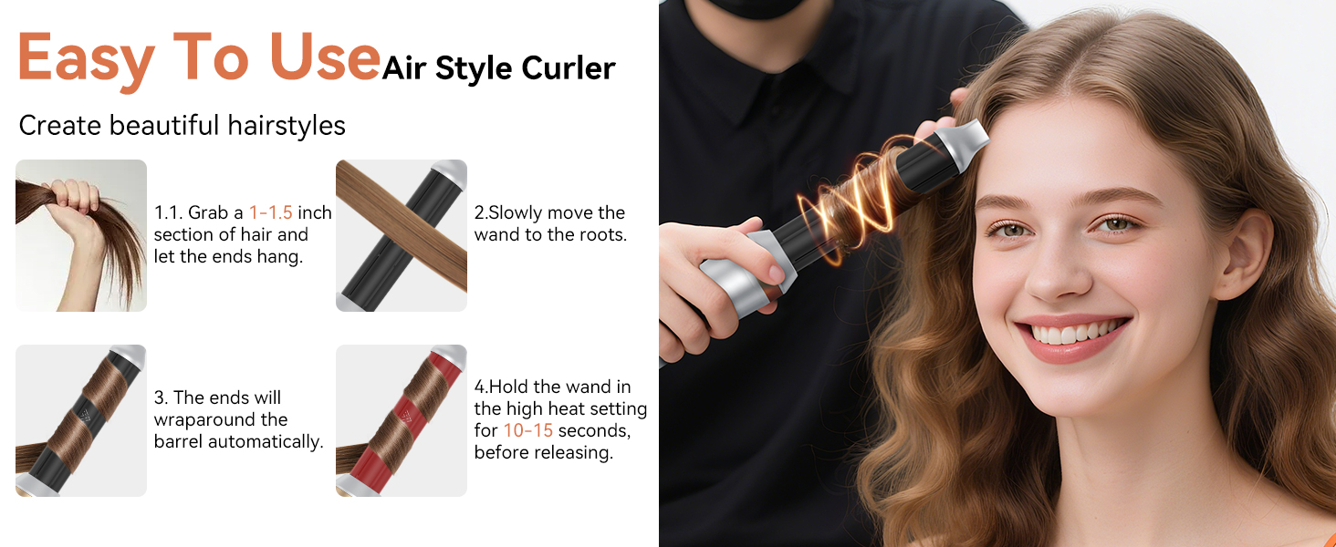 Text reads 'Easy To Use'. Instructional diagram showing step-by-step usage instructions for a hair styling product with arrows and demonstration images.