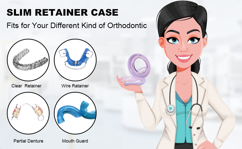 Retainer Case with Mirror and Adjustable Vent Holes, Cute