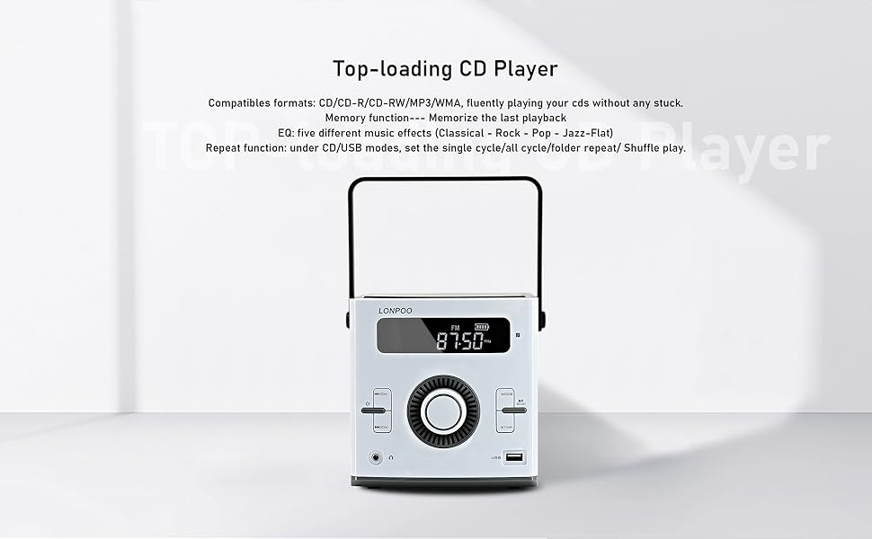 LONPOO CD Player Portable, Rechargeable Boombox Radio with