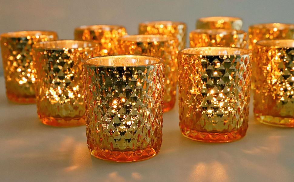 Woho Gold Votive Candle Holders Set of 12, Tealight Candle