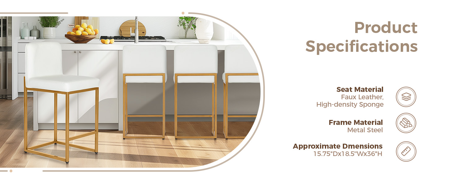 MAISON ARTS White Counter Height Bar Stools Set of 2, 24