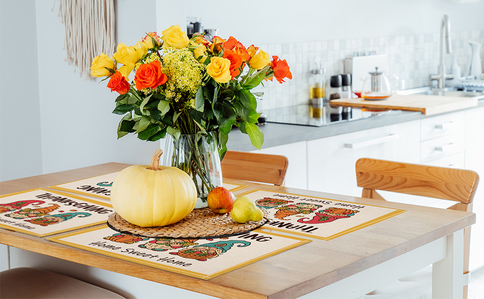 ARTHMOM Gnome Thanksgiving Placemats Set of 4, 12 x 18 Inch