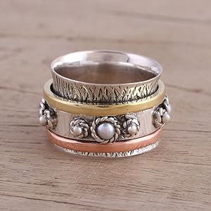 NOVICA Handmade  Handcrafted  Sterling Silver Meditation Ring with Pearl  Women and Girls Jewellery