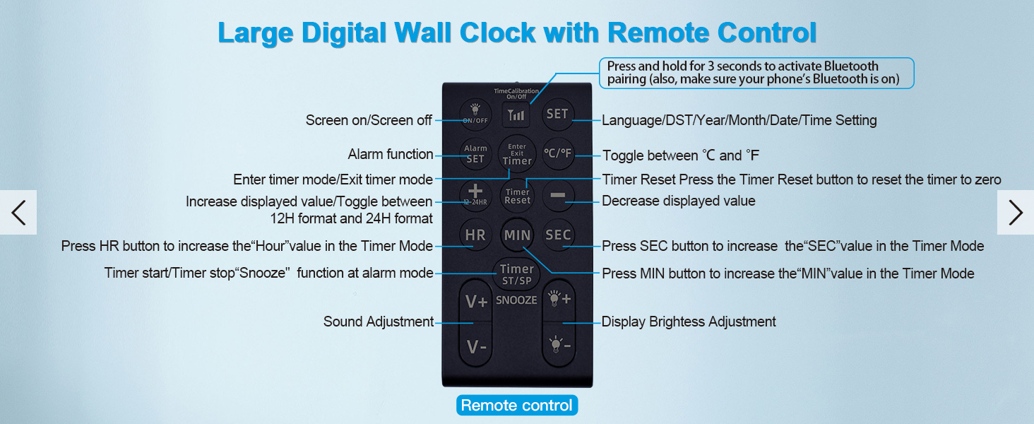17.2" Bluetooth Large Digital Wall Clock with Remote