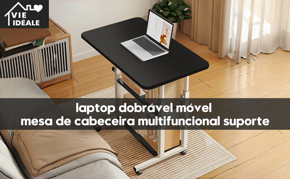 Mesa portátil para sofá e cama, mesa lateral para laptop com altura ajustável
