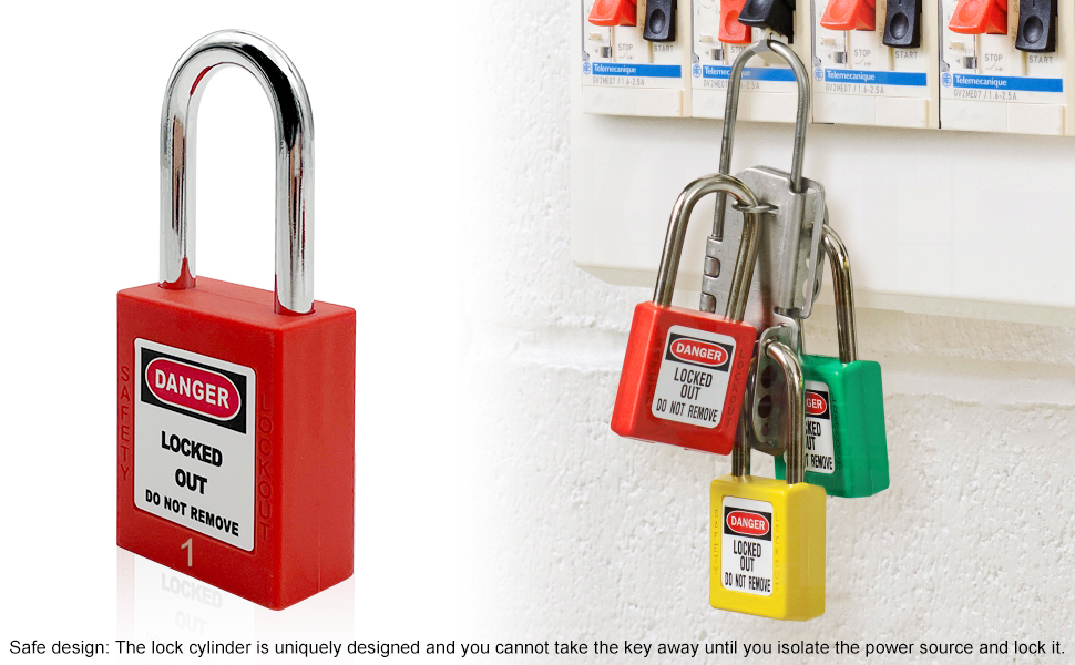 SAFBY 50 Keyed Different Lockout Tagout Locks with 50 Lock Out Tag Out Tags Loto Safe Padlocks