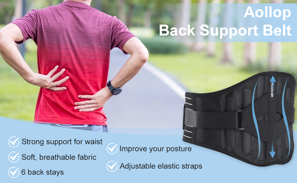 Aollop Lower Back Support Belt Lumbar Support Belt, Adjustable Straps