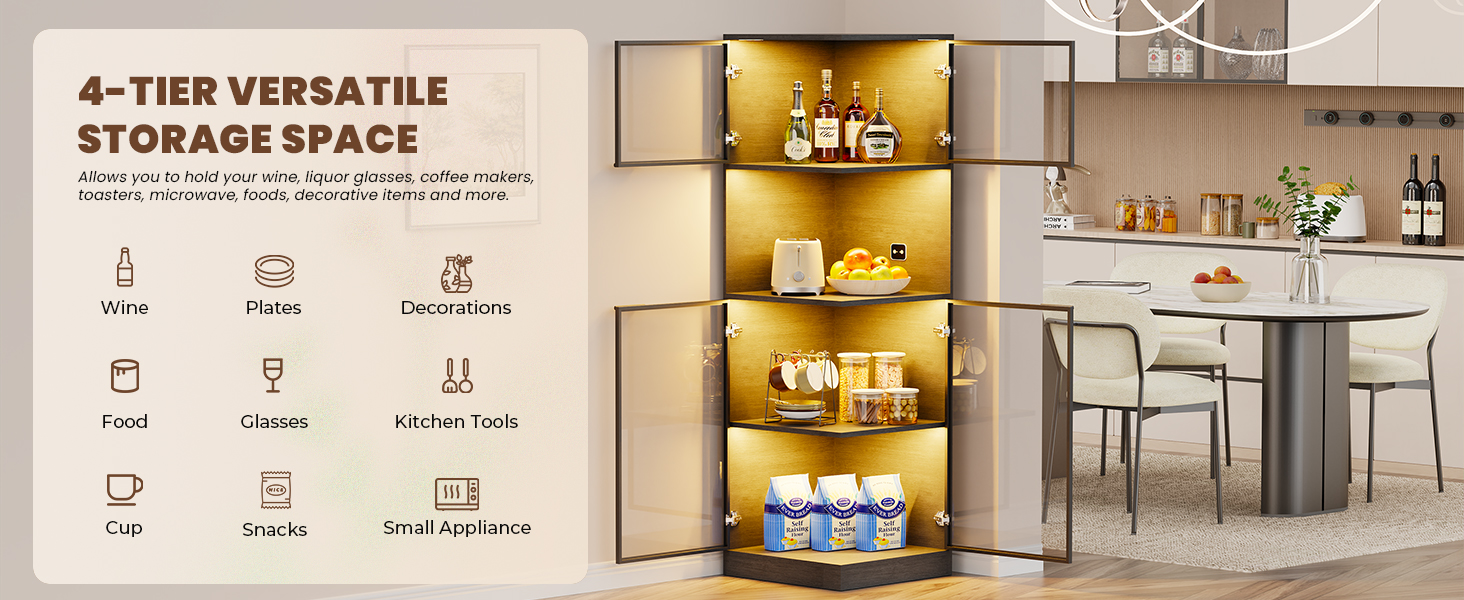 BROTTAR Corner Bar with LED Lights, 63" Modern Wine