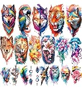 77 Sheets Temporary Tattoo, 17 Sheets Half Arm Flower Lion Tiger Cat Owl Parrot Fake Tattoos for ...