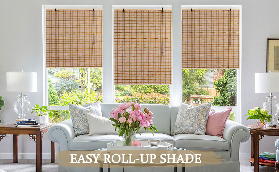 ALIMOO Bamboo Blinds, Bamboo Roll Up Shades for Windows, Light Filtering Bamboo