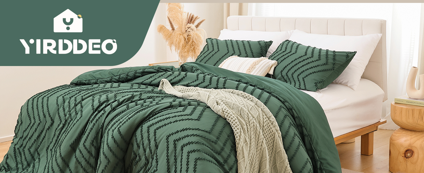 YIRDDEO Emerald Green Comforter Queen Size 3Pcs, Boho Comforter Set Queen Emerald