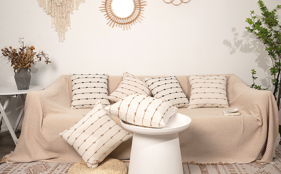 Boho Throw Pillow Covers 18x18 Set of 2 Modern Farmhouse