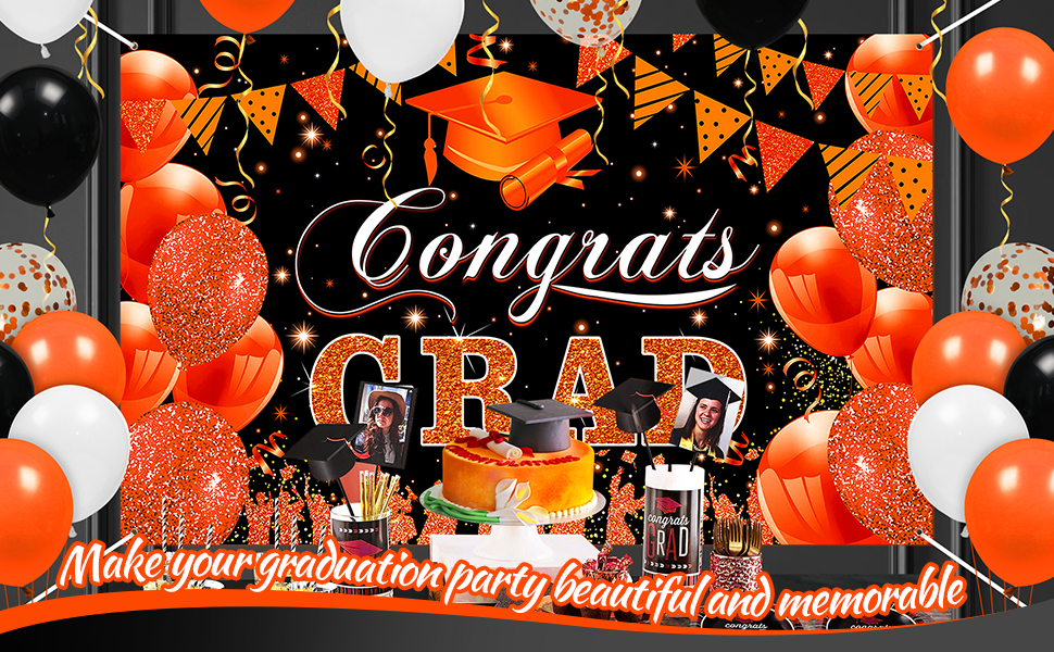 Orange Graduation Party Decorations Banner Orange and Black