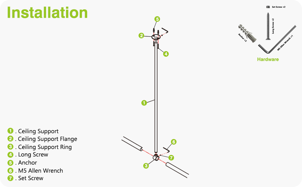 Naiture 36'' Stainless Steel Shower Rod Ceiling Support, 5/