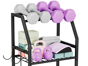 Homeiju Dumbbell Rack, Weight Rack for Home Gym, Yoga Mat Storage Holder with Lockable Wheels, Dumbbell Stand with Hooks, All in One Work out Equipment Storage for Yoga Mat Dumbbell and Balls 19 Dumbbell Rack, 4 Tier Weight Rack for Home Gym, Yoga Mat Storage Holder with Lockable Wheels