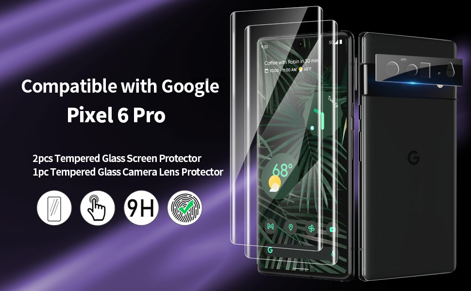 Alinsea [2Pack] Google Pixel 6 Pro Screen Protector [Support Fingerprint Unlocking] 3D Curved