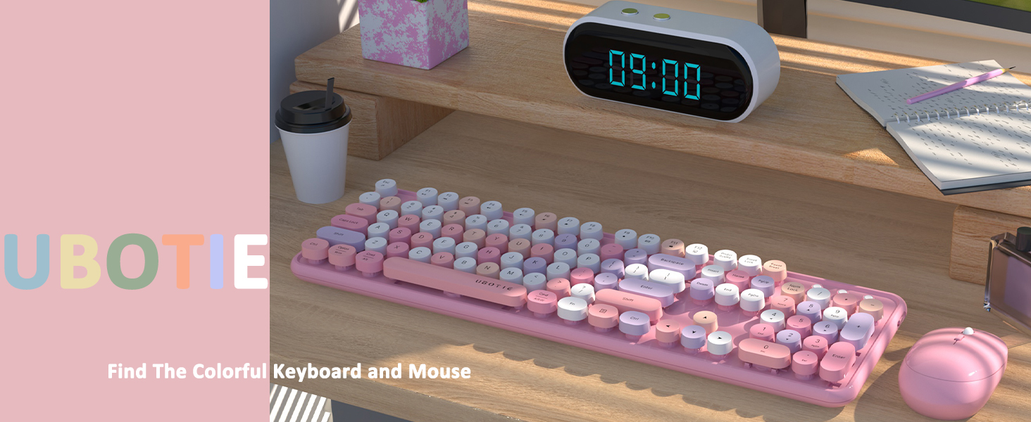 Pink colorful wireless keyboard and mouse
