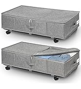 punemi Under Bed Storage With Wheels, 2 Pack Dust-Proof Underbed Storage Containers With Lid, Stu...