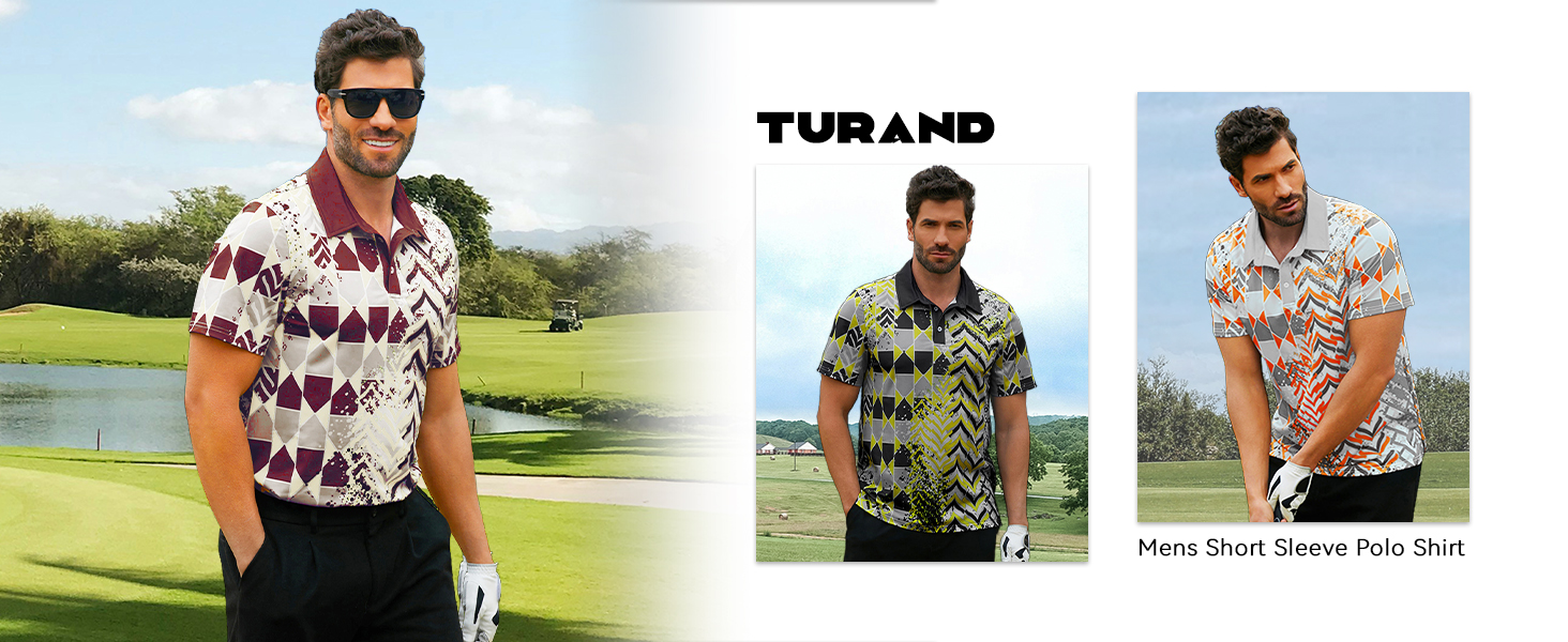 TURAND Mens Golf Shirts Short Sleeve Print Gradient