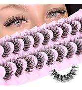 Natural Lashes Fluffy False Eyelashes Wispy Lashes 3D Volume Strip Lashes 14mm D Curl Fake Eyelas...