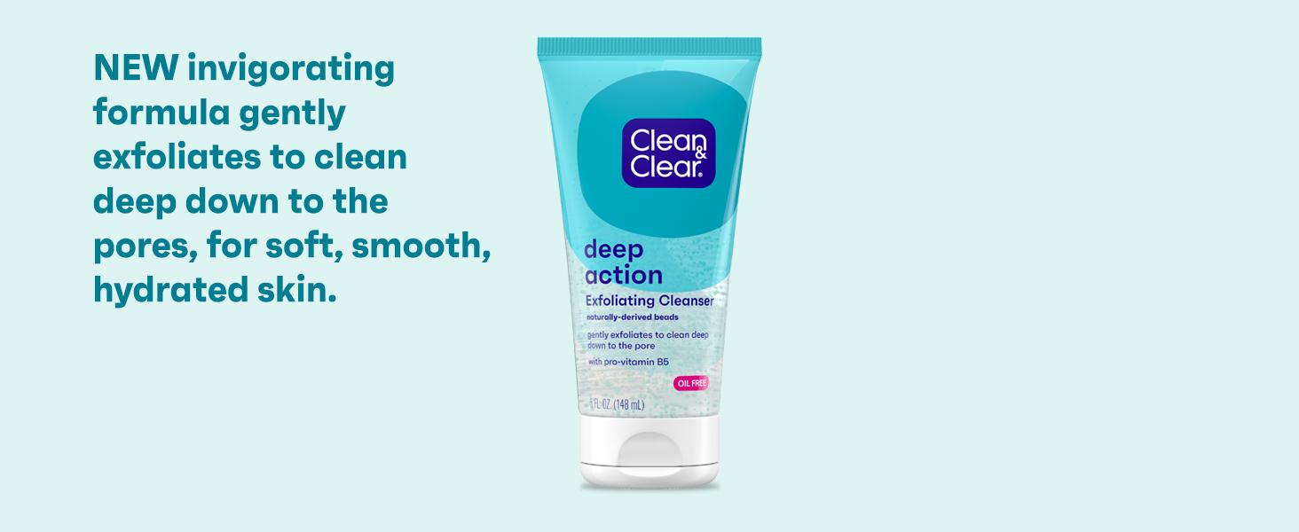 Deep Action Scrub new formula gently exfoliates and cleans deep down to the pores