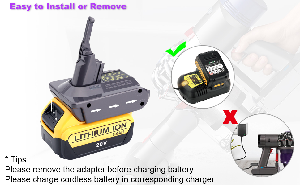 This V8 battery adapter DW20V8 is compatible with V8 series cordless vacuum battery