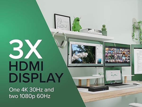 DisplayLink docking station supports three monitors, ideal for multitasking in a hybrid work setup
