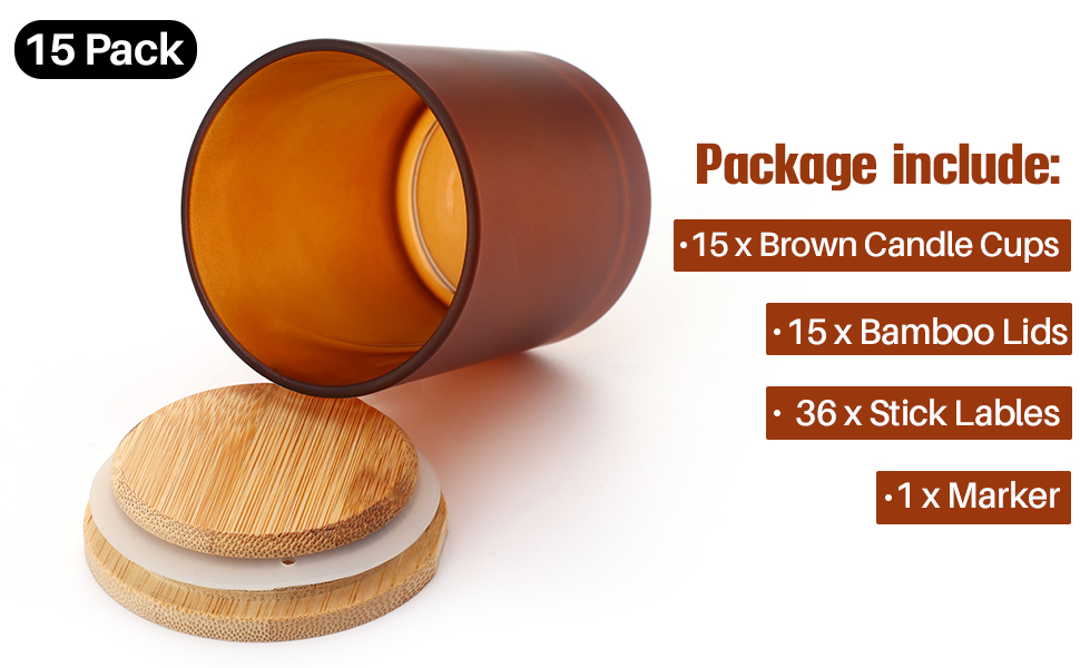 Antimbee 15Pack 6 OZ Frosted Amber Glass Candle Jars with