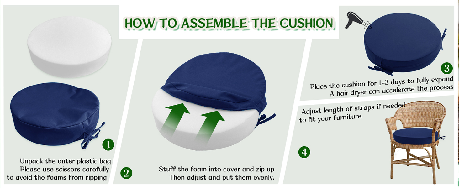 Outdoor Chair Cushions Round Seat Cushion Pads with Removable Cover for Garden Lawn