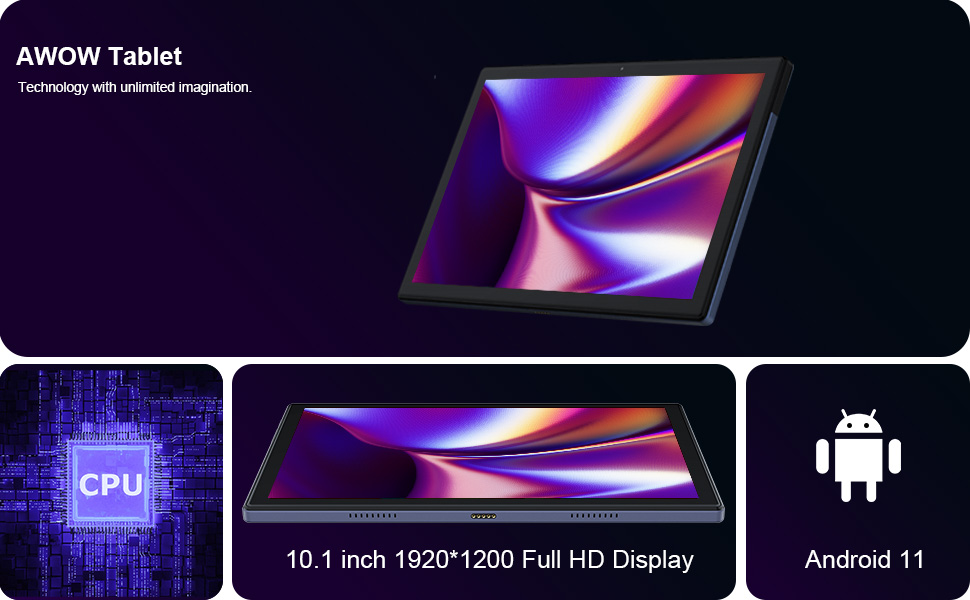 AWOW Android tablet, 10 inch tablet, tablet Android 11, 1920 x 1200 FHD